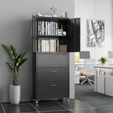 Storage Cabinet with 3 Drawers and 2 Doors, Lockable Rolling File Organizer on Wheels for Home Office Garage