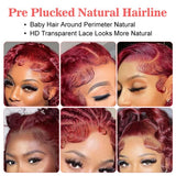 ALSZIQIHR Burgundy 99J Red Water Wave Human Hair Wig 13x4 HD Lace 34inch