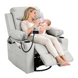 Electric Nursery Recliner Chair, Triple Motor Power Glider, 270° Swivel Rocking Chair with Adjustable Armrests, 8-Point Massage & Lumbar Heating, Phone Holder & Storage, Upholstered Nursing Chair