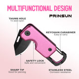 Pink Folding Pocket Knife Gifts for Women - Stocking Stuffers for Women, Small Multitool Box Cutter with 1.5inch Blade - Christmas Birthday Gifts - Edc Keychain Gadgets for Hiking, Camping, Fishing