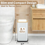 Trash Can with Swing Lid, Rustproof Stainless Steel Small Garbage Can for Narrow Spaces & Toilet Side