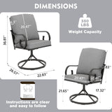 MELLCOM Outdoor Swivel Rocker Patio Chairs with Grey Cushions, Set of 6