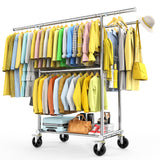 100% Stainless Steel Heavy Duty Clothes Rack Load 960LBS, Three Rods Clothing Racks for Hanging Clothes Extendable，Rolling Garment Rack With Sturdy Wheels Shelves Hooks, Portable Closet Wardrobe Rack