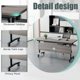 JFazzruit Folding Conference Room Table with Wheels,Modular Conference Tables Seminar Table with Grommet,Stability Enhancement,Fold Up Rolling Conference Table for Office (6, Elm, 55.2IN/140CM)