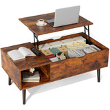 NEWBULIG Wood Lift Top Coffee Table with Storage for Living Room, Brown