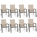 MFSTUDIO Stackable Patio Dining Chairs Set of 8, Aluminum Frame, Beige
