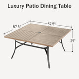 PHI VILLA Square Outdoor Table for 8, Brown Metal Table w/Umbrella Hole