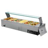 VEVOR Commercial Food Warmer, 1500W Electric Stainless Steel Steam Food Warmer with Glass Cover, 6 x 1/3 Size Pans Buffet Bain Marie with Soup & Perforated Ladles, for Catering, Restaurant & Party
