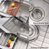33 Inch Drop In Kitchen Sink with Waterfall Faucet Combo - VOKIM 33x22-Inch Drop In Sink Workstation Stainless Steel 16 Gauge Single Bowl Kitchen Sinks with Cutting Board