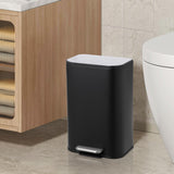 GarveeHome Bathroom Trash Can, 3.2 gal Stainless Steel Garbage Can with Lid, Rectangular Small Step Waste Bin with Foot Pedal & Removable Inner Bucket for Kitchen Bedroom Restroom (Matte Black)