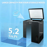 Compact Deep Freezer 5.2 Cu Ft Black Chest Freezer with 6 Levels Thermostat