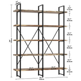 Bookshelf, Double Wide 5-Tier Open Bookcase Vintage Industrial Large Shelves, Wood and Metal Etagere Bookshelves