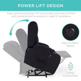 Best Choice Products Modern Linen Electric Power Lift Chair, Recliner Massage Chair, Adjustable Furniture for Back, Legs w/ 3 Positions, USB Port, Heat, Cupholders, Easy-to-Reach Button - Black
