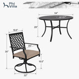 PHI VILLA 7 Pcs Outdoor Dining Set, 54" Round Table w/Umbrella Hole