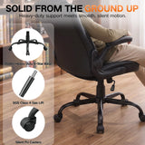 PU Office Chair Flip-up Arms Silent Wheels Desk Chair Home Apartment Grey.