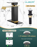KUZOR Black and Gold Waterfall Bathroom Sink Faucet with Pop Up Drain