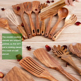 Kitchen Utenails Set with Holder,Kitchen Wooden Utensils for Cooking, Wood Utensil Natural Teak Wood Spoons for Cooking