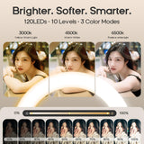 10" Magnetic Ring Light Overhead Camera Phone Mount, XINBAOHONG LED Selfie Light with Stand and Phone Holder, Rechargeable Desk Light for Video Recording（Standing）