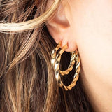 Solid 14K Yellow Gold Reversible Twisted Rope Hoop Earrings for Women Girls