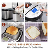 Bread Machine with Gluten Free Setting 2LB 1.5LB 1LB Bread Maker Machine with Homemade Cycle - Stainless Steel Breadmaker KITCHENARM