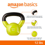 Amazon Basics Vinyl Coated Cast Iron Kettlebell for Training, 12 Pounds, Wide Handle, Home Workout Equipment, Yellow