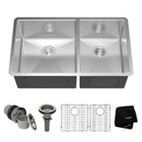 Kraus Kitchen Sinks Undermount - 33 Inch Stainless Steel Kitchen Sink, 60/40 Double Bowl, 16 Gauge, Model KHU103-33