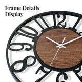 Cuspin 30 Inch Large Wall Clock, Black Metal Decorative Wall Clock with Wood Center Dial, Silent Non Ticking Battery Operated Arabic Numeral Round Wall Clock for Living Room, Bedroom, Kitchen, Office