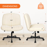 Chair with Wheels, Armless Cross Legged Office Desk Chair, Wide Comfy Vanity Rolling Swivel Orange Factory