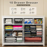 EnHomee 10 Drawer Dresser for Bedroom, Large Dressers & Chests for Bedroom,Modern White Wood Dresser for Clothes and Office Supplies, Multifunctional as TV Stand, Entryway Organizer Storage Cabinet