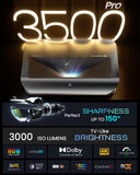 AWOL Vision LTV-3500 Pro UST Triple Laser TV Projector, TV-Like Brightness, 150" Perfect Sharpness