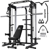 JELENS C21 Power Cage, 2000LBS Multi-Function Power Rack with Independent Dual Pulley System, All-in-One Squat Rack for Cable Crossover, Home Gym Workout Machine (Black, Bundle Set)