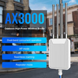 Vvikizy High Power Outdoor Wireless Router, 3000M WiFi 6 with 4 External 7dBi Antennas, Support POE for Large Outdoor Areas Farms Estates (US Plug)