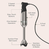 Vitamix 5-Speed Immersion Blender, Professional-Grade Hand Blender with 625-Watt Motor and Stainless-Steel Blade, Stainless Steel/White