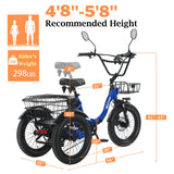 NARRAK Electric Tricycle for Adults,Fat Tire Folding Electric Trike,3 Wheels Electric Bicycle Bikes, Peak 700W/1100W Step-Thru Etrike with Removable Battery and Large Basket
