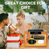 HQOBZX Wooden Bedside Table Lamps for Bedroom with Wireless Charger, nightstand lamp with Charging Station, 3 Night Light Modes Dimmable Touch Bedside Lamps with Alarm Clocks Lamps for Night Stands