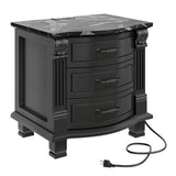 RECHHX Solid Wood Curved Nightstand with Charger Station, Water-Based Painted Bedside Tables with 3 Drawer Storage, Farmhouse End Table with Carved for Bedroom, Living Room, Black