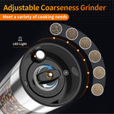 2Pack Electric Salt and Pepper Grinder Set USB Rechargeable with Warm LED Light, Adjustable Coarseness Lidaop Large Capacity Automatic Salt Pepper Mill Shakers for Kitchen, Sliver Set