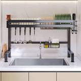 QIUHTR Space-Saving Over The Sink Dish Drying Rack for Kitchen Counter,Large Dish Racks with Cutlery Holder,for Dish,Pots,Lids, Bowls,Cups,for Kitchen Storage(21.6")