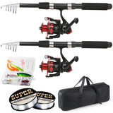 Tripquips Fishing Rod, 6.9ft 2Pcs Telescopic Fishing Rods Set, Carbon Fiber Fishing Pole, 2PCS Spinning Rod and Reel Combo with Carrier Bag Freshwater Fishing Rod and Reel Combos Kits Fishing Gear-Red Tripquips