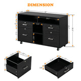 VINGLI Wood Mobile File Cabinet with 4 Drawers and Shelves, Printer Stand with Open Storage, Black