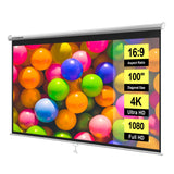 VIVOHOME 100 Inch 16:9 Pull Down Projector Screen, HD 4K Retractable Movie Screen for Indoor Home Theater and Office, Manual Projection Screen with Auto Locking (87W x 49H Inch Display Area)