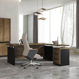 SAINTCY 63 Inch L-Shaped Executive Desk, Industrial Modern Wood Office Desk with 3 Drawers