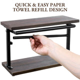 MyGift Kitchen Countertop Paper Towel Holder and Condiment Display Shelf Rack, Rustic Burnt Wood and Metal Towel Dispenser with Top Shelf for Bathroom or Kitchen