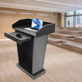 Podium Stand with Slide Drawer, 37.5" Wooden Lectern Pulpit with Large Reading Platform for Church Office
