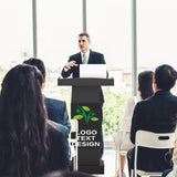 Logo & Text Podium Stand,Wood Lectern with Adjustable Partition,Church Pulpit with Storag