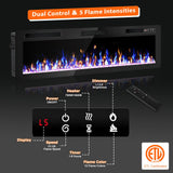 VENDROZ 72 Inch Electric Fireplace, Ultra-Thin Fire Places Electric Fireplace Inserts Recessed and Wall Mounted with Remote Control, 750W/1500W Fireplace Electric Heater with Timer, Multi-Flame