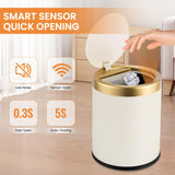 Pukomc Bathroom Trash Can with Lid，3.5 Gallon Motion Sensor Waterproof Touchless Garbage Can, Smart Plastic Trash Bins Suitable, Beige