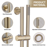 Handheld Shower Head with Slide Bar Combo, 26.38-Inch Adjustable Height Shower Slide Bar, High Perssure Handheld Shower Head with 59 Inch Extra Long Hose, Brass Wall Supply Elbow, Brushed Gold