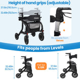 Rollator Walker for Seniors/Adults Foldable Rolling Walker with Seat 330 lbs Capacity 10 inch Wheels Hand Grips Adjustable Height Lightweight Durable Aluminum Walker Removable Back Support (Black)