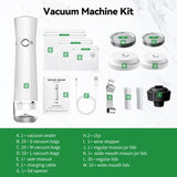 Vacuum Sealer for Food (Compact Vacuum Sealer Machine+30 Reusable Bags+20 Mason Jar Lids+Wine Stopper), Handheld Mason Jar Vacuum Sealer for 10X Preservation & Fresh, 80Kpa Portable Vacuum Food Saver
